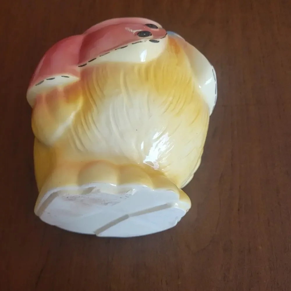 Vintage American Bisque Chick Cookie Jar MCM 1950s Chickadee Pink Jacket Kitsch